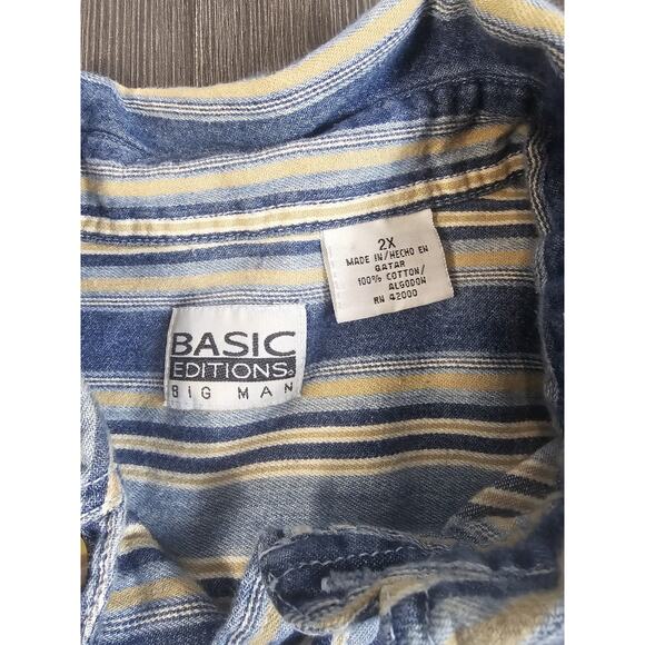 Basic Editions Big Man Mens Short Sleeve Button Down Shirt 2X Blue Stripe Y2K - Picture 3 of 6